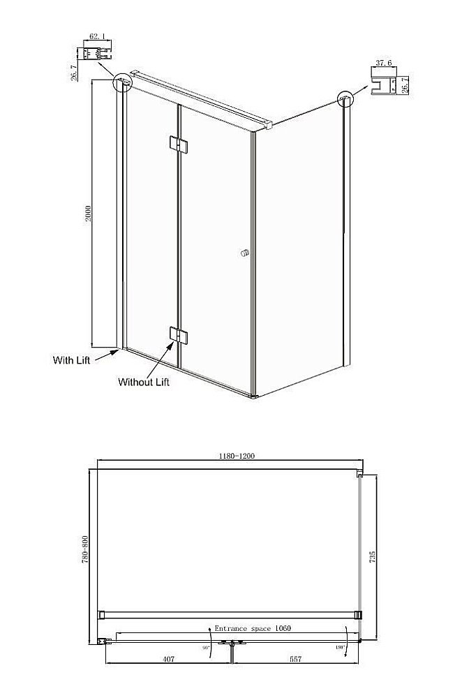 Душевой уголок Ambassador Diamond 12011107 80x120 стекло прозрачное/профиль хром купить в интернет-магазине Sanbest