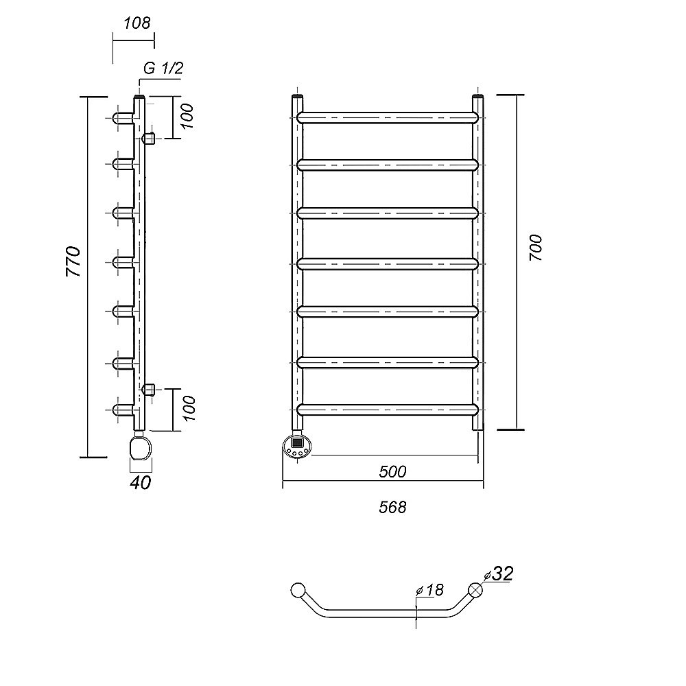 Полотенцесушитель электрический Domoterm Лаура П7 500x700 E хром купить в интернет-магазине сантехники Sanbest