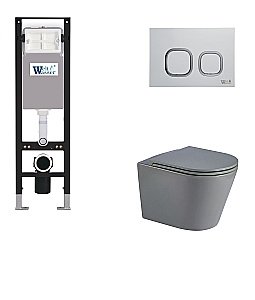 Унитаз с инсталляцией WeltWasser AMBERG 350 + SALZBACH 043 MT-GR + AMBERG RD-WT серый матовый/кнопка белая-хром купить в интернет-магазине Sanbest