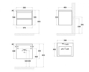 Тумба с раковиной Art&Max Family-M-580-2C-SO-BO/AM-LAV-580-MR-A Дуб бурбон для ванной в интернет-магазине Sanbest