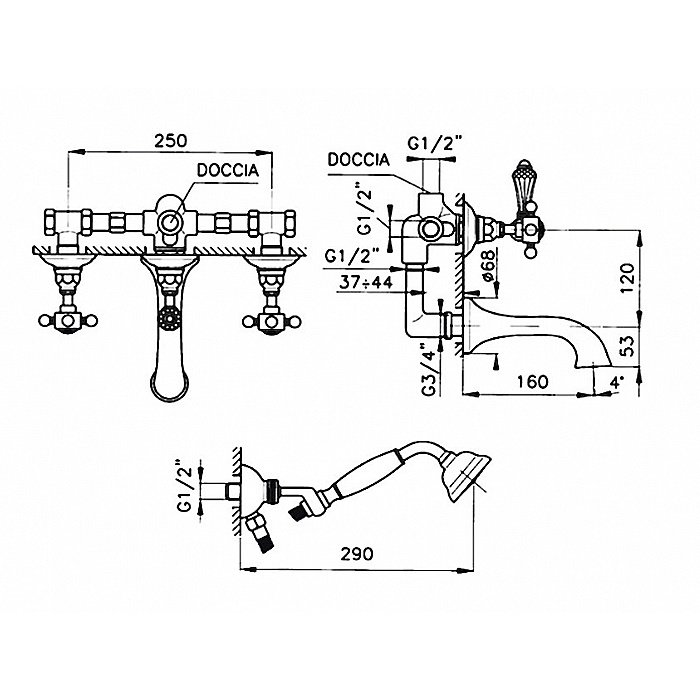 Смеситель для ванны Nicolazzi Petit Mont Blanc 1400CR78 Хром купить в интернет-магазине сантехники Sanbest