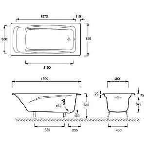 Ванна чугунная Jacob Delafon REPOS E2130-00 160x75 белая купить в интернет-магазине Sanbest