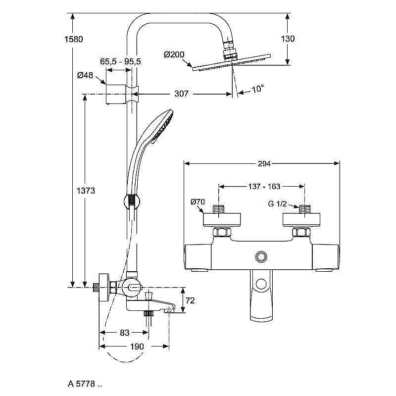Душевая система Ideal Standard IdealRain Pro A5778AA купить в интернет-магазине сантехники Sanbest