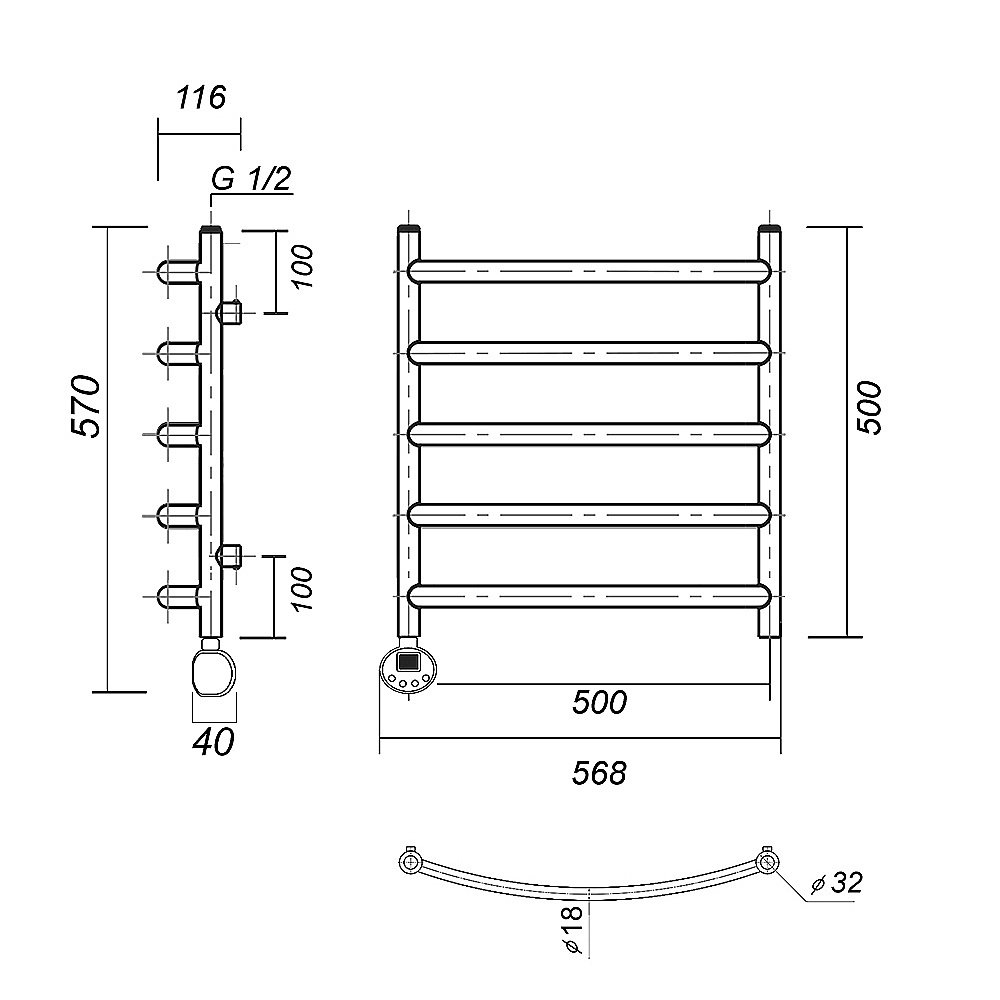 Полотенцесушитель электрический Domoterm Калипсо П5 500x500 E хром купить в интернет-магазине сантехники Sanbest