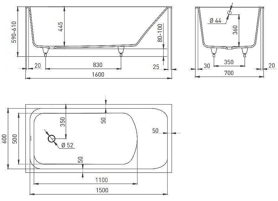 Ванна Salini Orlanda S-Stone 160x70 102025M белая матовая купить в интернет-магазине Sanbest