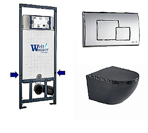 Унитаз подвесной WeltWasser WW MERZBACH 10000014153 с крышкой микролифт, безободковый, смыв торнадо, в комплекте с инсталяцией, черный матовый купить в интернет-магазине Sanbest