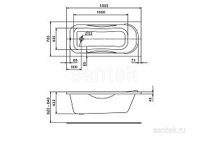 Ванна Santek Tenerife 1WH302213 150x70 купить в интернет-магазине Sanbest