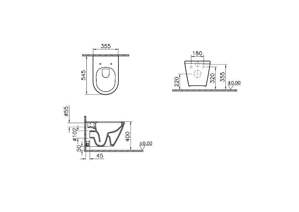Унитаз подвесной безободковый Vitra Integra Round L-box c инсталляцией купить в интернет-магазине Sanbest