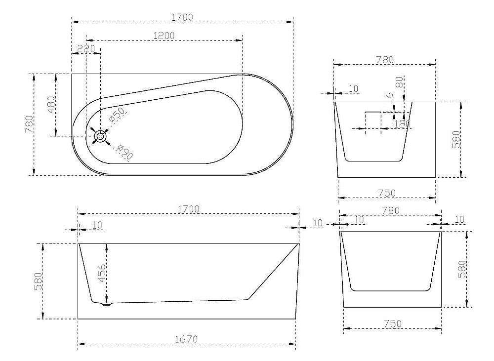 Акриловая ванна Abber AB9496-1.7 170х78 купить в интернет-магазине Sanbest