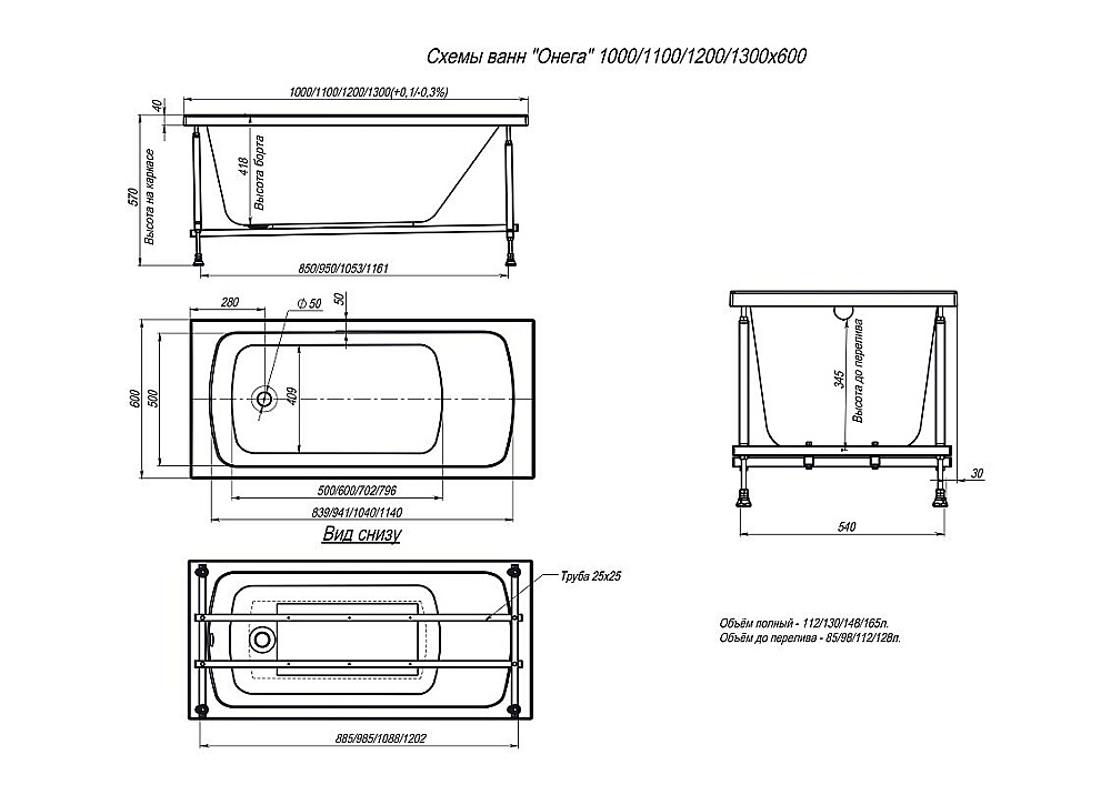 Ванна акриловая Alex Baitler ONEGA 130x60 белая без опоры купить в интернет-магазине Sanbest