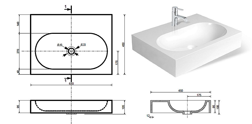 Раковина Эстет Ника 61 цвет по RAL c блестками купить в интернет-магазине Sanbest