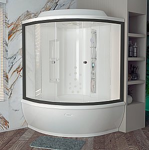 Душевой бокс Радомир Калифорния 155х155 крыша сендвич, стекло прозрачное/профиль черный купить в интернет-магазине Sanbest