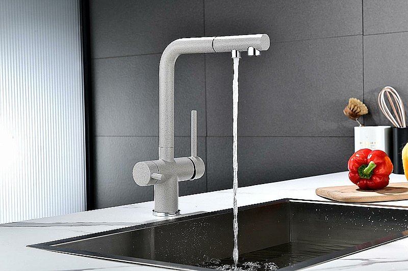 Смеситель для кухни Paulmark Serpentine Se213222-GR серый купить в интернет-магазине сантехники Sanbest
