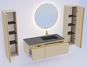 Тумба с раковиной Armadi Art QUATRO 2 140 DAPHNE/профиль MATT GOLD/раковина ANTHRACITE для ванной в интернет-магазине Sanbest