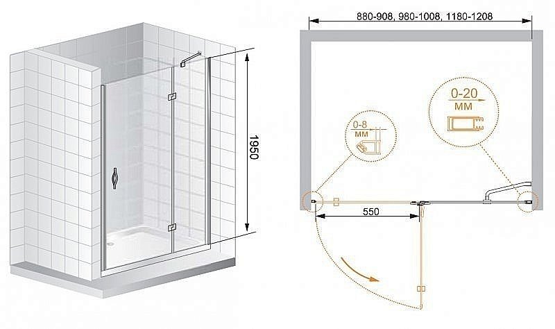 Душевая дверь Cezares Bergamo B-12-120 хром прозрачный купить в интернет-магазине Sanbest
