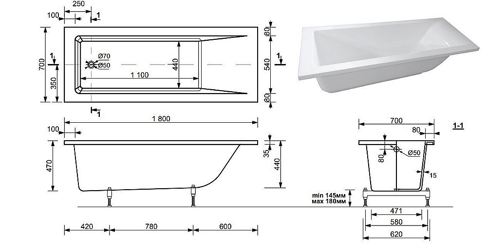 Ванна Эстет Дельта 180А купить в интернет-магазине Sanbest