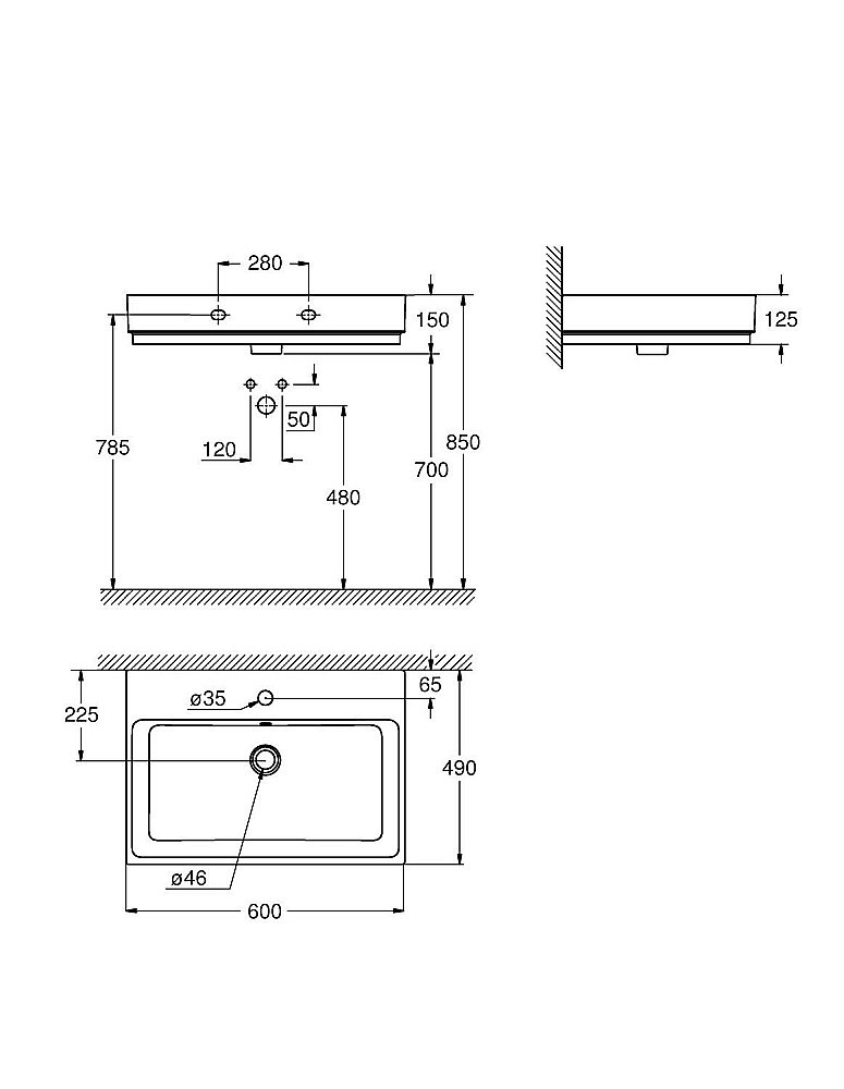 Раковина подвесная Grohe Cube Ceramic 60 3947300H белая купить в интернет-магазине Sanbest