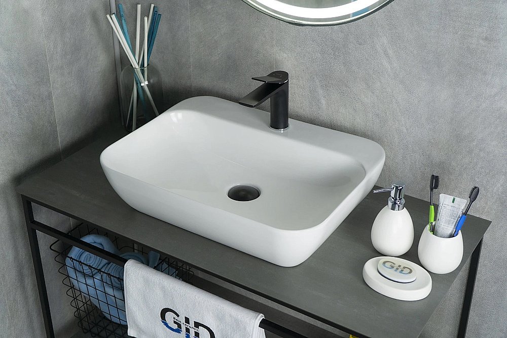Раковина накладная Gid Geometrico 55 N9047 51184 белая купить в интернет-магазине Sanbest