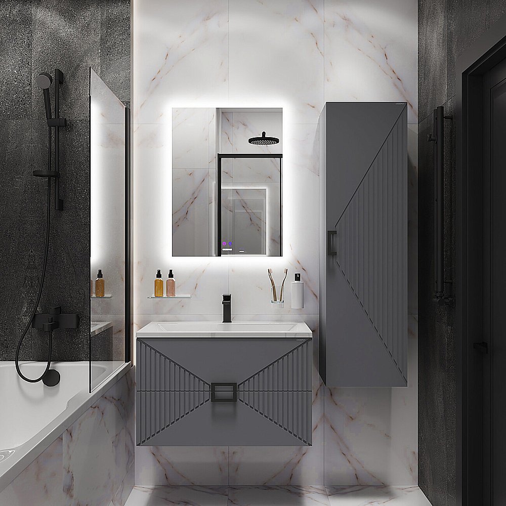 Пенал подвесной Grossman ЛУКСОР 42 303549 графит матовый для ванной в интернет-магазине сантехники Sanbest