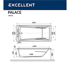 Ванна акриловая Excellent Palace NANO WAEX.PAL17.NANO.GL 170х75 белая с гидромассажем купить в интернет-магазине Sanbest