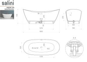 Ванна Salini NOEMI Up&Down S-Stone Solix 185х78 RAL матовая купить в интернет-магазине Sanbest