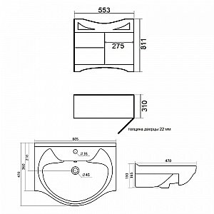 Тумба с раковиной Orange Классик F7-60TU1+Ra орех антикварный для ванной в интернет-магазине Sanbest