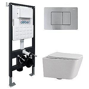 Унитаз подвесной Abber Rechteck AC1201-AC0105-AC0120MCH белый, безободковый, с инсталляцией, с крышкой микролифт, с кнопкой хром матовый купить в интернет-магазине Sanbest