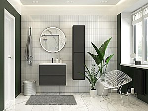 Тумба с раковиной Aquanet Эмбер 330468 80 черный матовый для ванной в интернет-магазине Sanbest