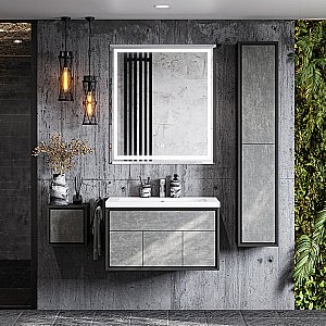 Тумба с раковиной Акватон Уэльс 80 авеллино грей/антрацит для ванной в интернет-магазине Sanbest