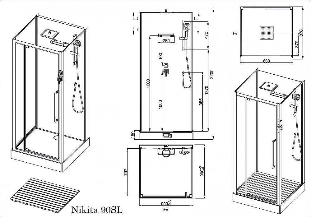 Душевая кабина Acquazzone Nikita 90SL 90х90 купить в интернет-магазине Sanbest