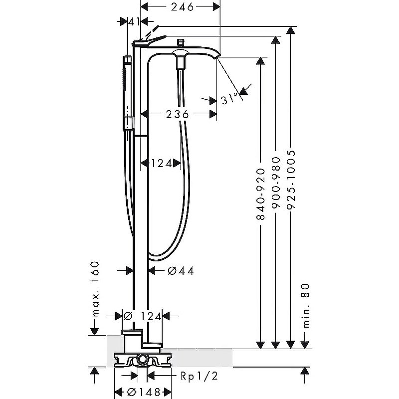 Смеситель для ванны Hansgrohe Vivenis 75445670 черный матовый купить в интернет-магазине сантехники Sanbest