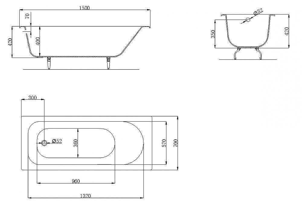 Ванна чугунная OWL 1975 Roxen OWLIB191100 150x70 белая купить в интернет-магазине Sanbest