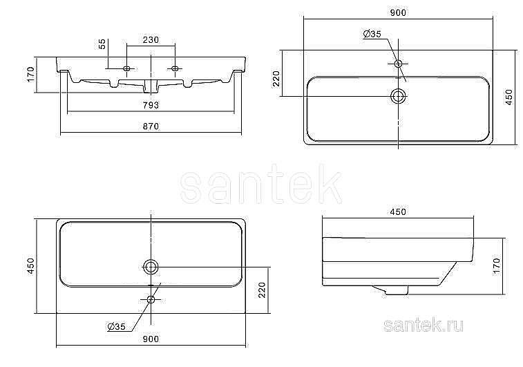 Раковина мебельная Santek Адриана 90 1.WH50.1.629 белая купить в интернет-магазине Sanbest