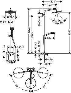 Душевая система Hansgrohe Croma Select S Showerpipe 280 1jet 26791000 купить в интернет-магазине сантехники Sanbest