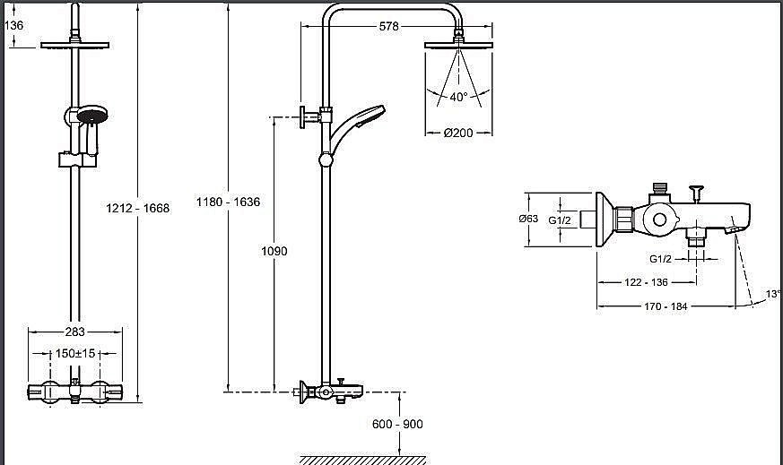 Душевая система с термостатом Jacob Delafon JULY E99741-CP купить в интернет-магазине сантехники Sanbest