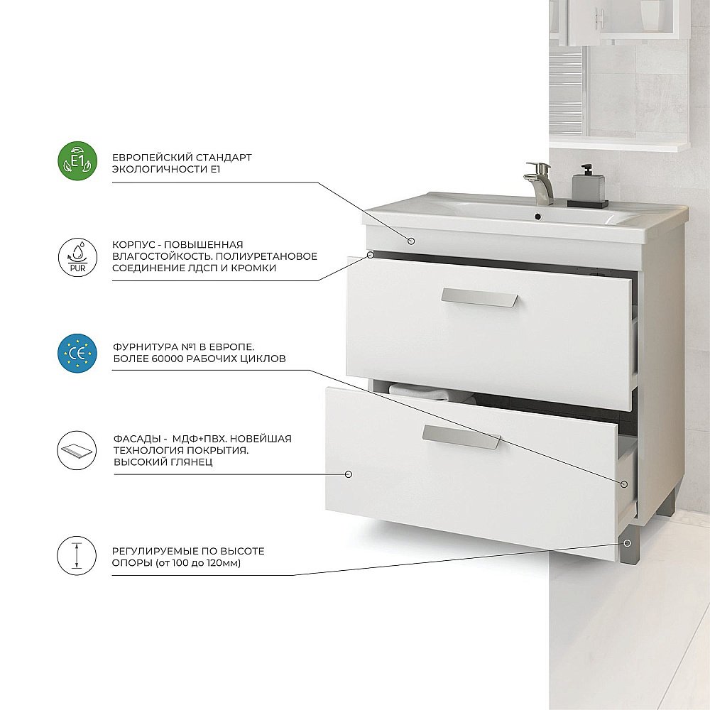 Тумба с раковиной Vigo Nova 2-600 белая для ванной в интернет-магазине Sanbest