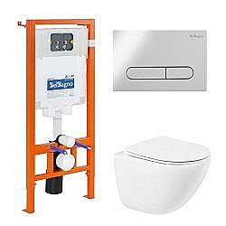 Унитаз подвесной BelBagno Amanda BB051CHR безободковый, с крышкой микролифт, с инсталляцией и кнопкой хром купить в интернет-магазине Sanbest