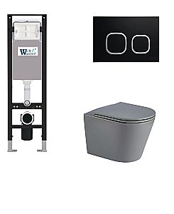Унитаз с инсталляцией WeltWasser AMBERG 350 + SALZBACH 043 MT-GR + AMBERG RD-BL серый матовый/кнопка черный-хром купить в интернет-магазине Sanbest