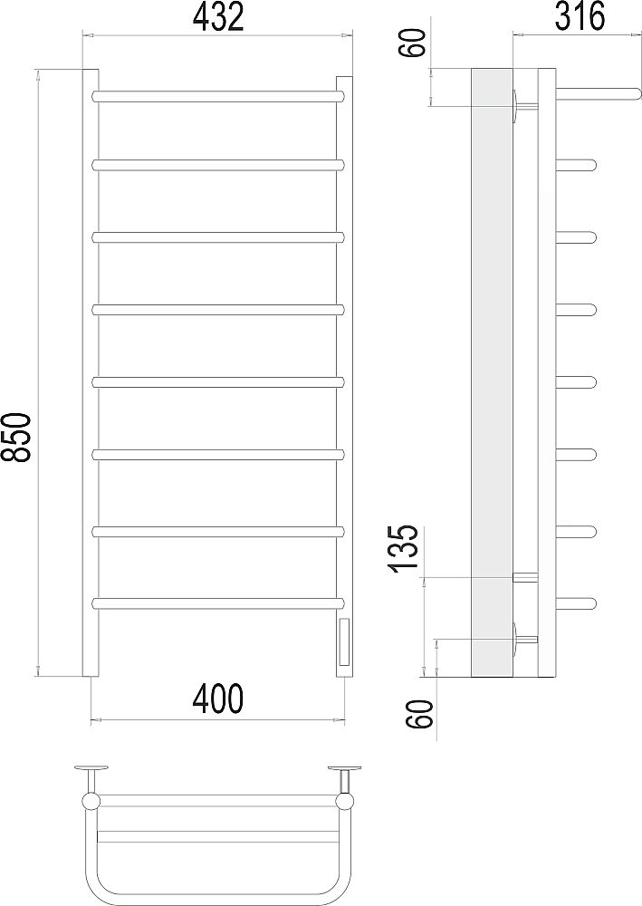 Полотенцесушитель электрический Terminus Полка П8 400х850 купить в интернет-магазине сантехники Sanbest