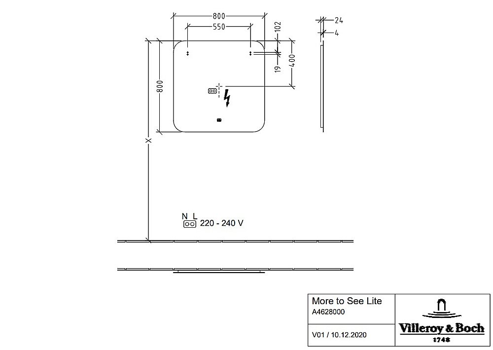 Зеркало Villeroy&Boch More to See Lite A4628000 80x80 в ванную от интернет-магазине сантехники Sanbest