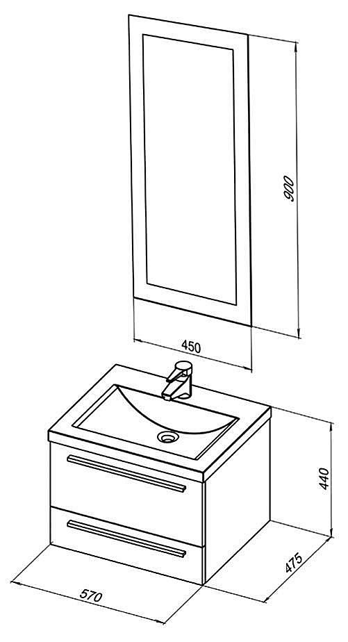 Тумба с раковиной Aquanet Нота 58 для ванной в интернет-магазине Sanbest
