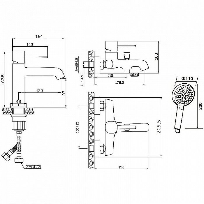 Набор смесителей Orange Karl M05-311b черный купить в интернет-магазине сантехники Sanbest