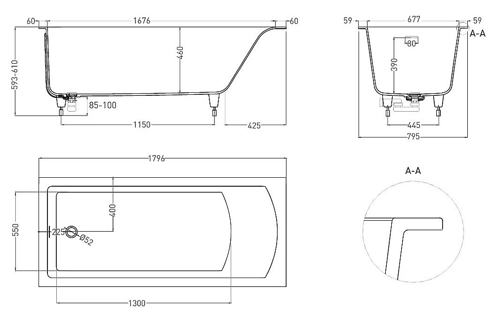Ванна Salini Cascata KIT S-Stone 104523MF 180x80 RAL матовая купить в интернет-магазине Sanbest