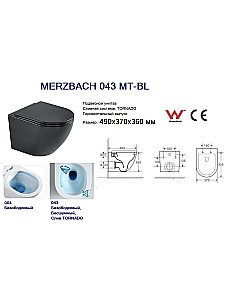 Унитаз подвесной WeltWasser MERZBACH 043 MT-BL черный матовый, безободковый, с крышкой микролифт, слив-торнадо купить в интернет-магазине Sanbest