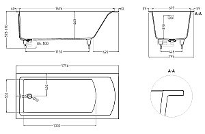 Ванна Salini Cascata KIT S-Stone 104523MF 180x80 RAL матовая купить в интернет-магазине Sanbest