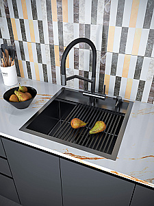 Кухонная мойка Paulmark KRONER-STEP PM345151-GM вороненая сталь купить в интернет-магазине сантехники Sanbest