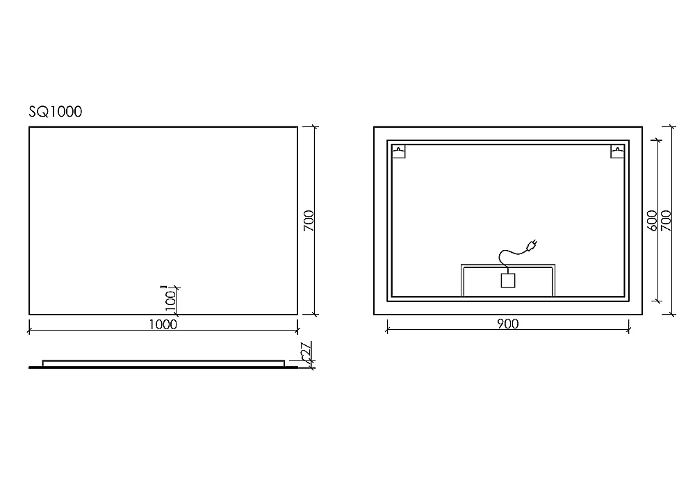 Зеркало с подсветкой Sancos Square 2.0 SQ2.1000 100х70 в ванную от интернет-магазине сантехники Sanbest