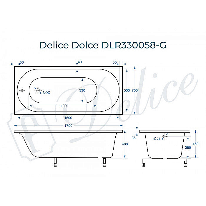 Ванна Delice Dolce DLR330058-G 170х70 белая купить в интернет-магазине Sanbest