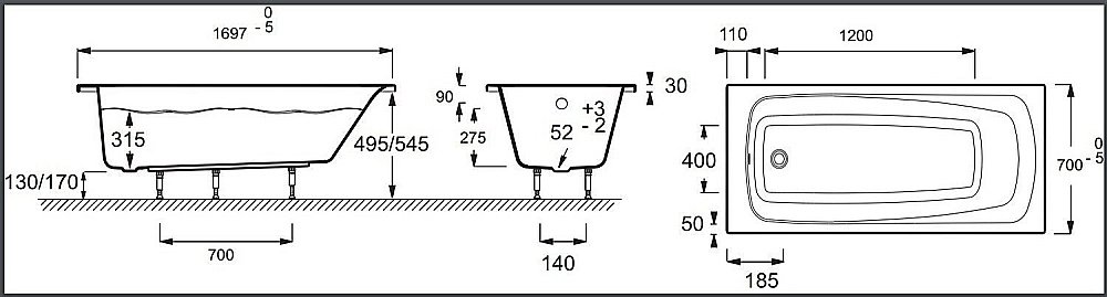 Ванна Jacob Delafon PATIO E6812RU-01 170х70 купить в интернет-магазине Sanbest