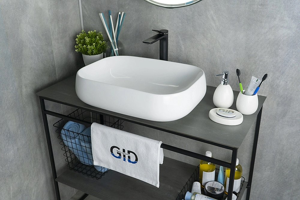 Раковина накладная Gid Geometrico 56 N9243 51135 белая купить в интернет-магазине Sanbest